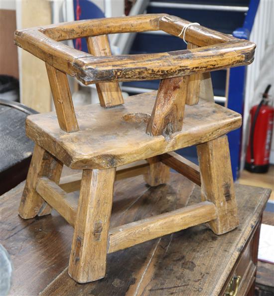 A Chinese elm childs chair H.40cm